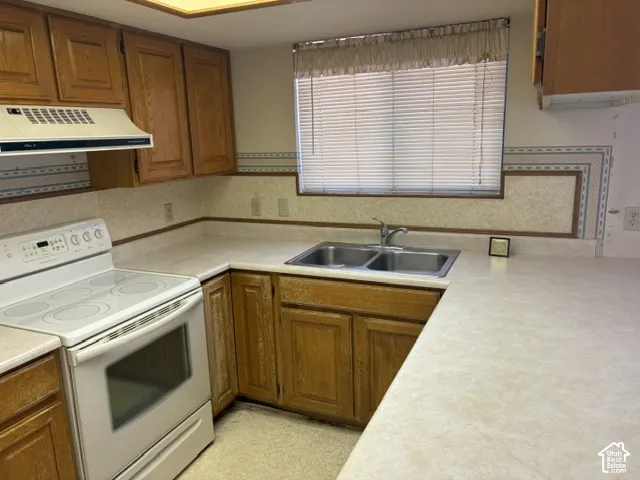 Food prep area with a window over the sink
