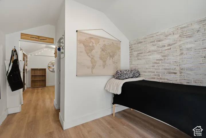 Accent wall featuring painted brick
