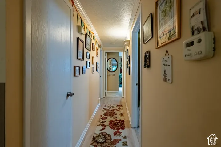 Hallway featuring light wood-finish flooring and neutral wall tones