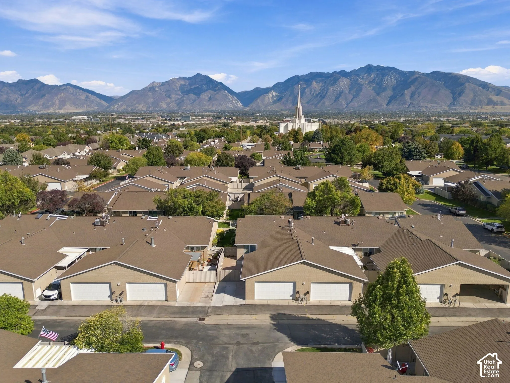 Residential neighborhood with mountain backdrop