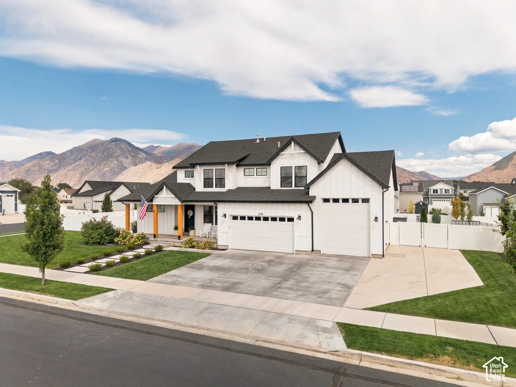 White board and batten exterior with black trim accents