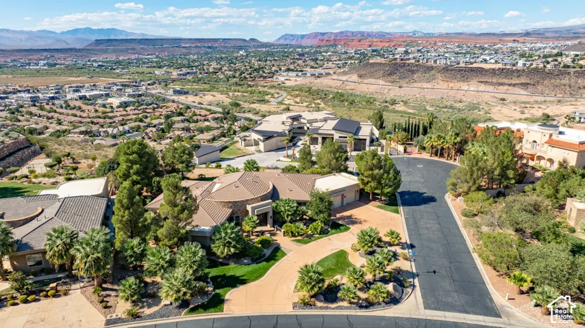 Circular driveway with extensive landscaping