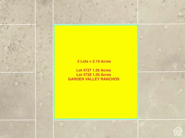Aerial Map. Highlighting a parcel of land identified as Garden Valley Ranchos, comprising two lots (4727 and 4728), each 1.05 acres, for a total of 2.10 acres
