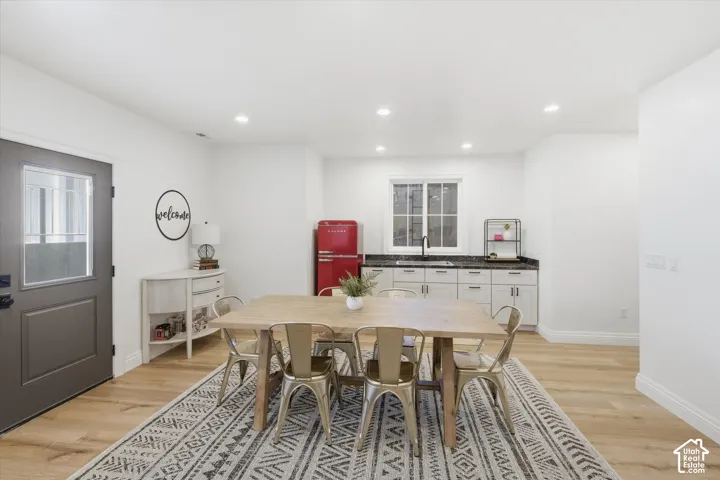 Wood-finish flooring with recessed lighting