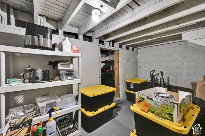 Exposed ceiling joists with white paint finish