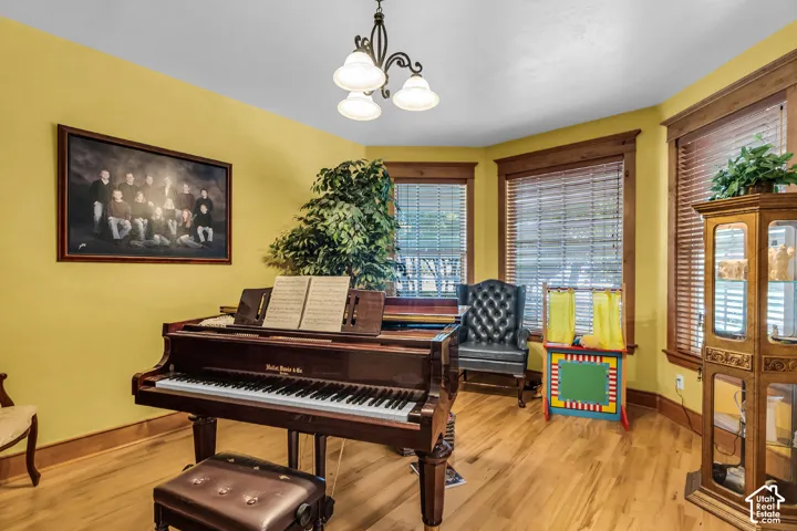Wood-finish flooring with perimeter baseboards