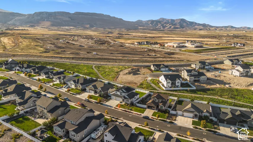 Residential neighborhood with paved streets and driveways