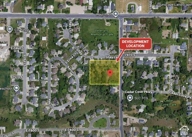Aerial Site Plan. Identifying the development location and property boundaries in relation to surrounding residential areas and municipal infrastructure