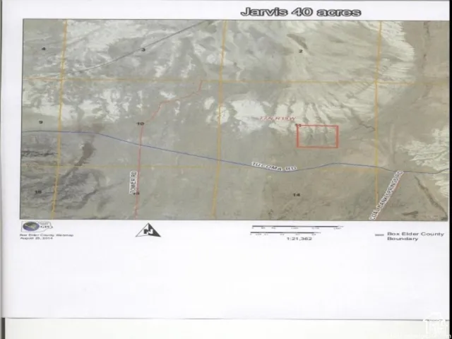 Property Map. Illustrating the location and boundaries of the 40-acre Jarvis property, including roads and the Box Elder County boundary