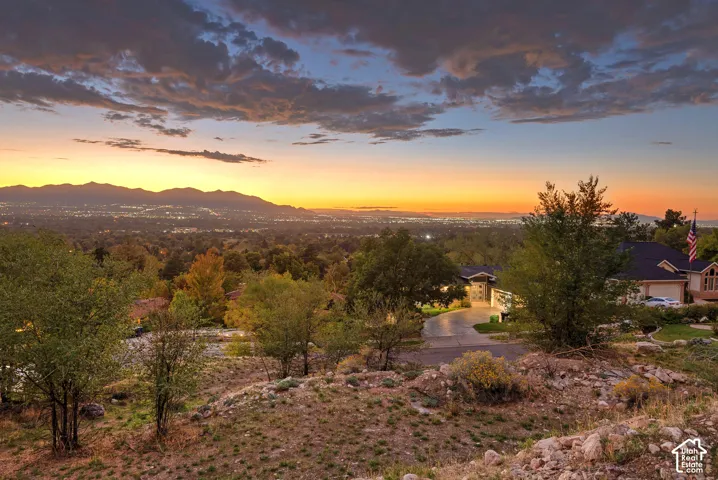 Mountain backdrop with distant city lights