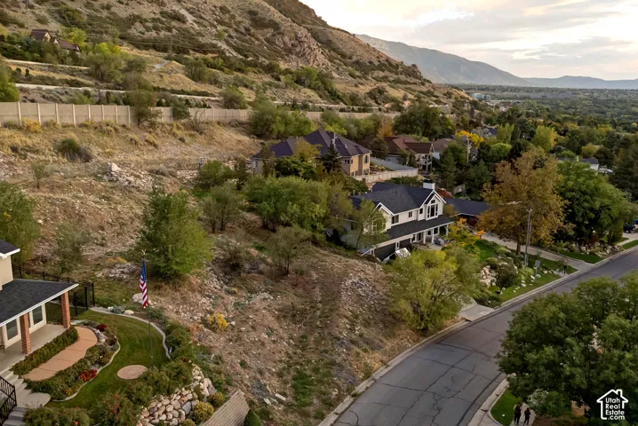 Sloping terrain with natural landscaping