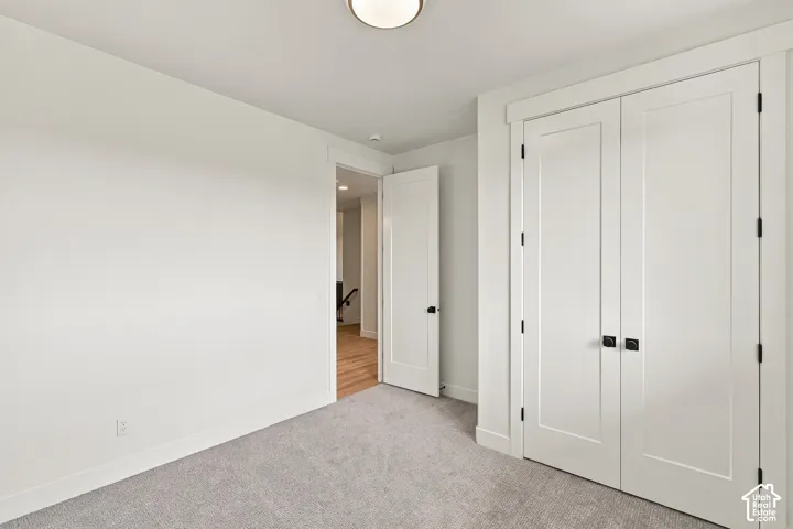 Light grey carpeting, white walls, and a ceiling-mounted light fixture