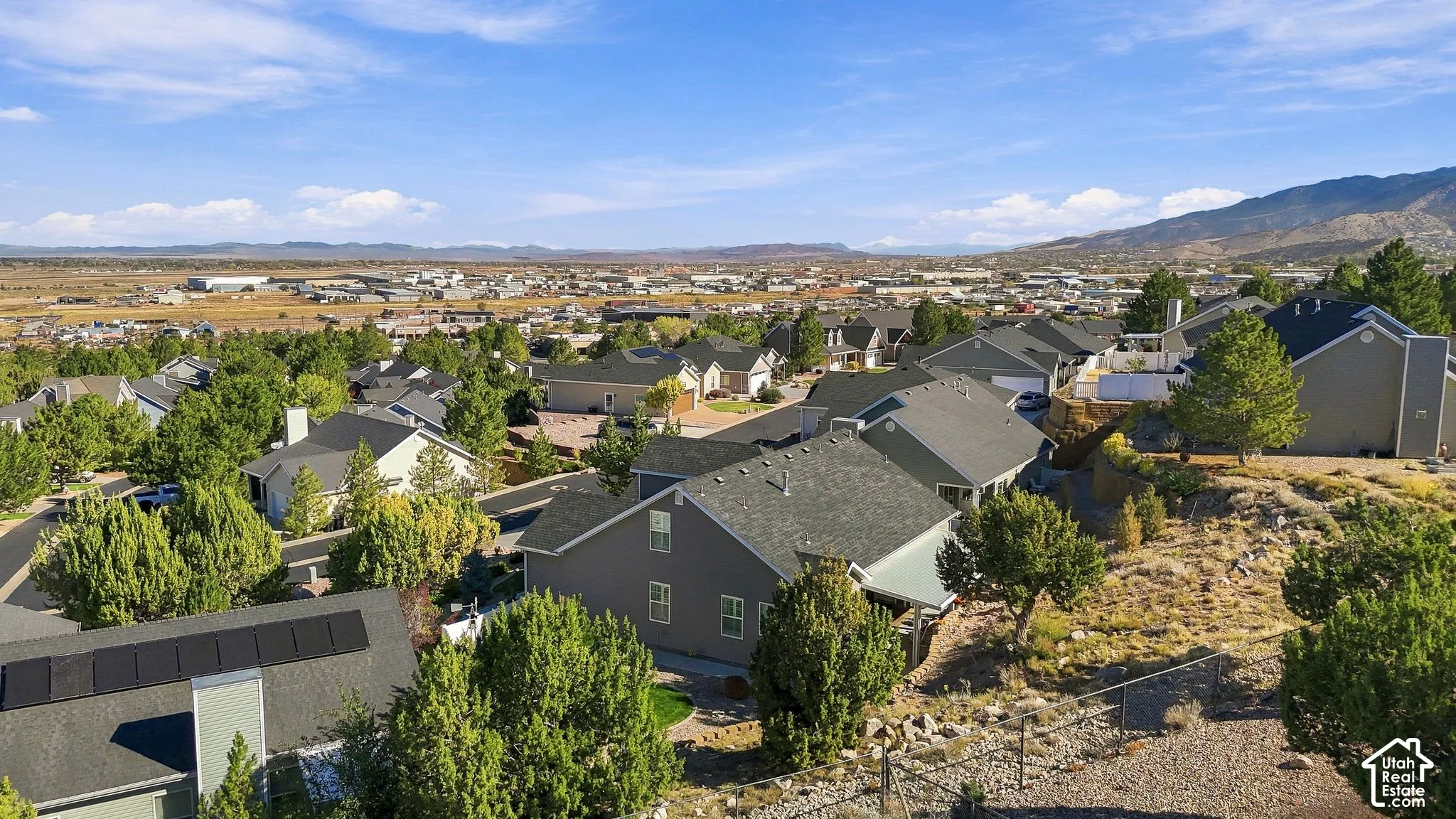 Residential neighborhood with a mountain backdrop