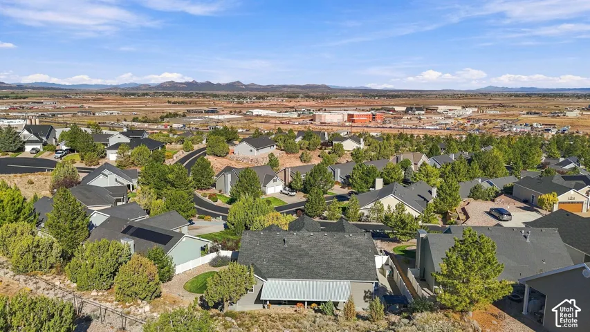 Residential neighborhood with varied rooflines and mature landscaping