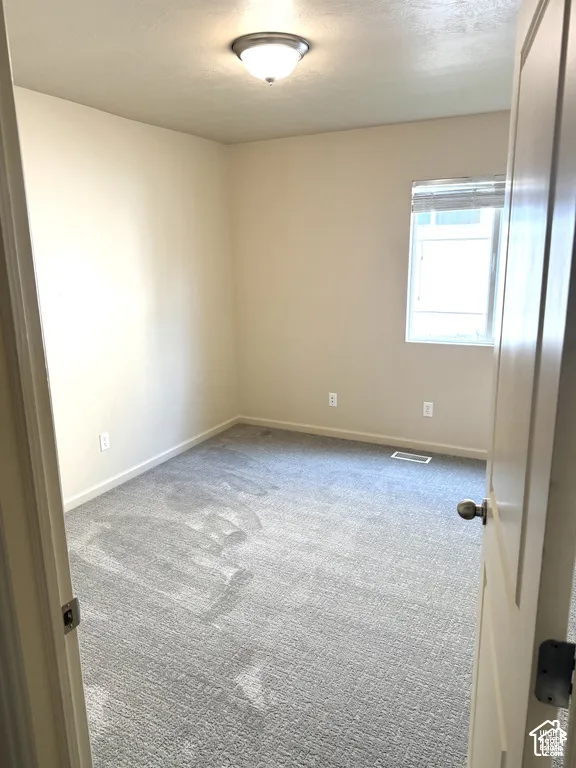 Neutral-toned walls complement the gray carpeting