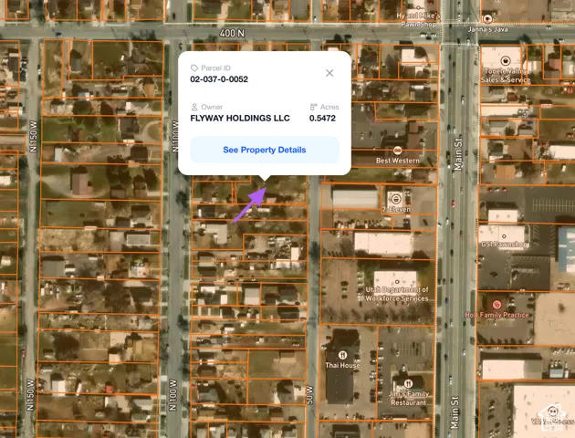 Tax Map Portal. Displaying parcel identification, owner entity, and acreage for the property