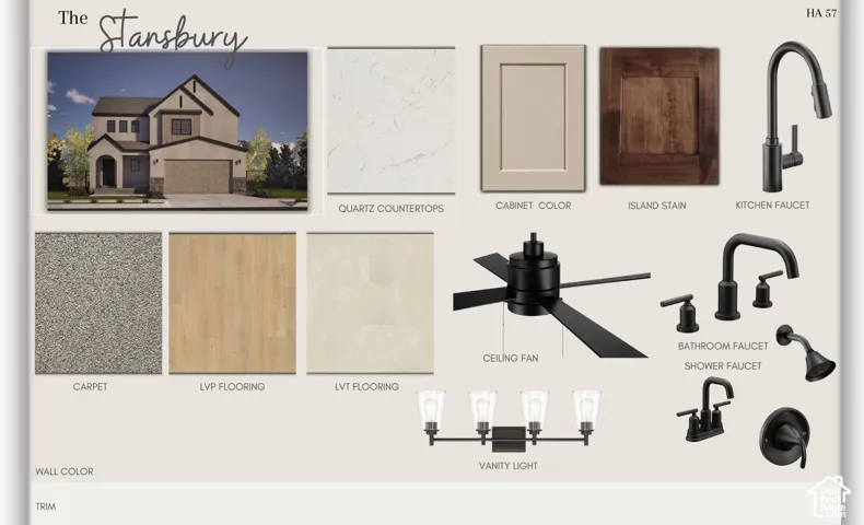 Design Board. Presenting material and fixture selections for the property