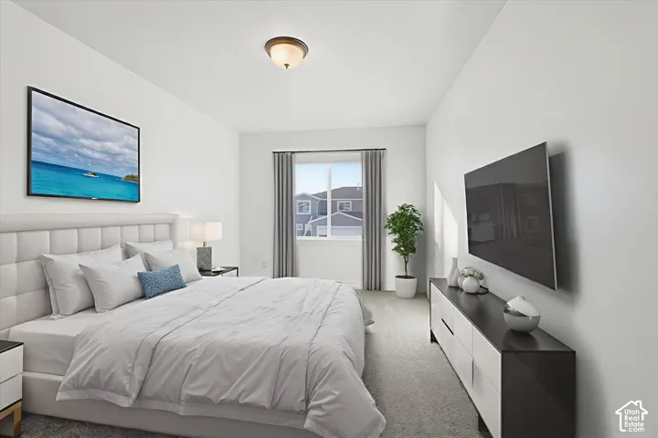 Ceiling-mounted light fixture, recessed window, and light-toned walls
