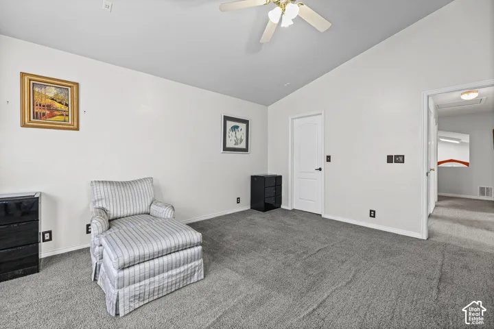 Vaulted ceiling with a ceiling fan light fixture