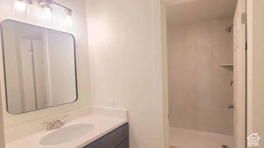 New Vanity, Lighting, and Oversized Step in Shower.