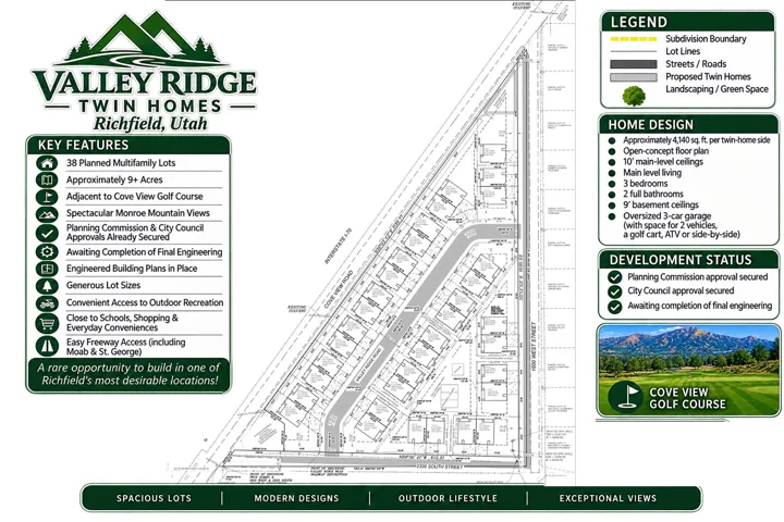 Site Plan. Mapping the proposed development, subdivision boundaries, and specifications for the property