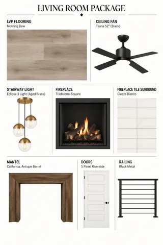 Property Finish Schedule. Detailing the standard material and fixture selections for the living room area of the property