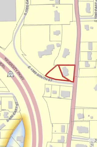 Property Survey Map. Depicting the outlined parcel boundaries and surrounding lot configurations with reference to local thoroughfares and infrastructure