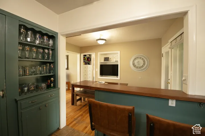 Kitchen looking into dining area