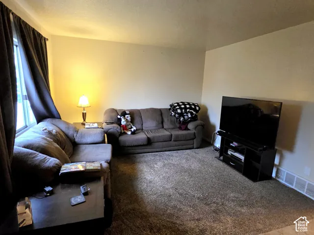 Living area featuring neutral wall paint and wall-to-wall carpeting