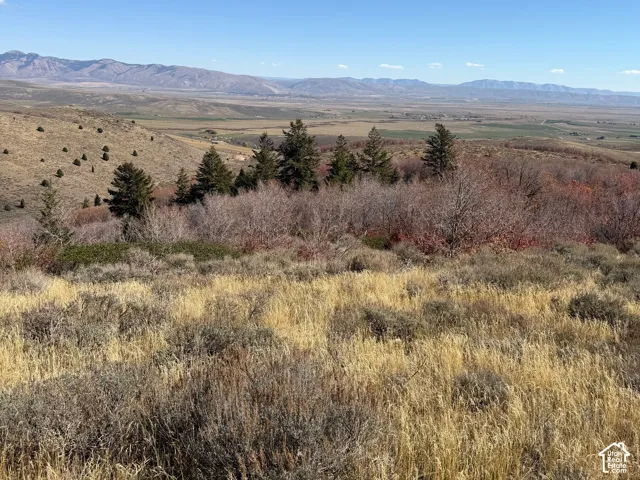 Expansive natural landscape featuring rolling hills and distant mountain ranges under a clear sky