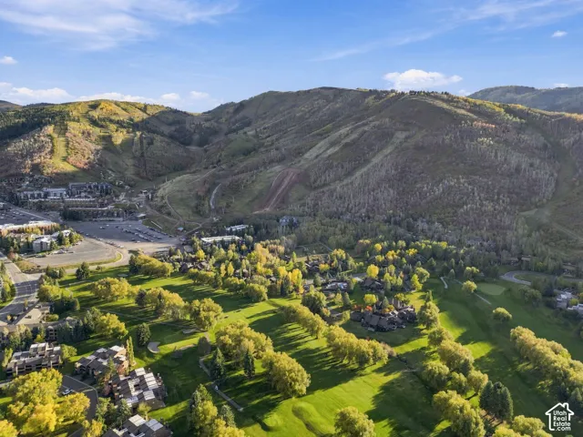 Expansive green spaces with mature trees and mountain terrain