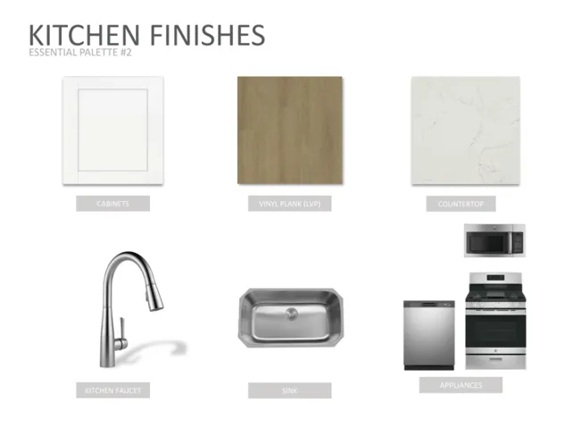 Design Specifications. Listing materials and hardware included in the property kitchen