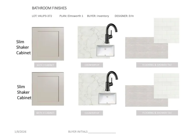 Design Selection Schedule. Outlining material specifications and hardware choices for the property bathrooms
