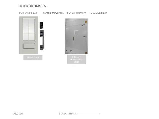 Interior Finishes Selection Sheet. Defining specified hardware and fixture materials for the property