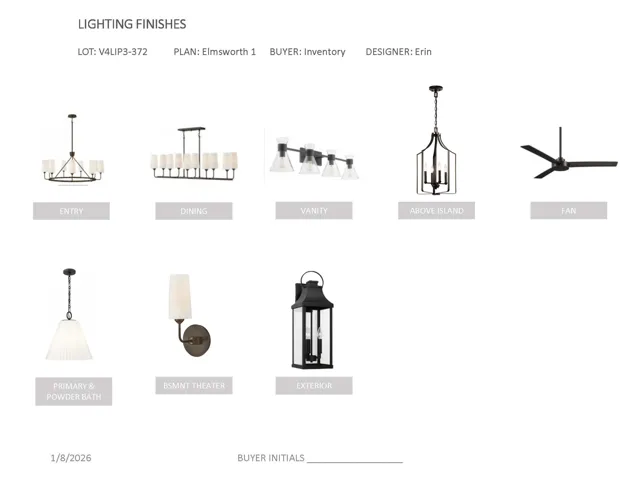 Lighting Specifications. Cataloging selected fixtures and hardware installations for the property