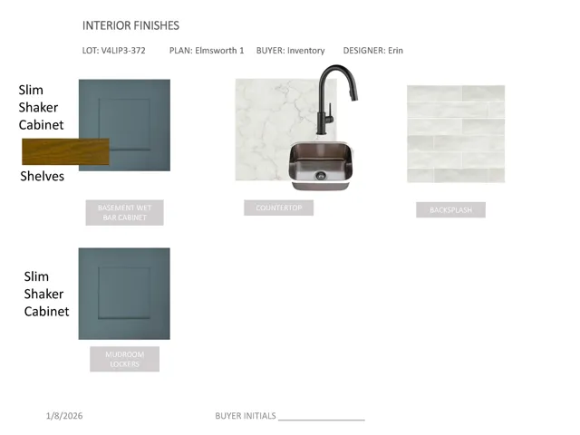 Interior Finishes Schedule. Listing material and hardware specifications for the property