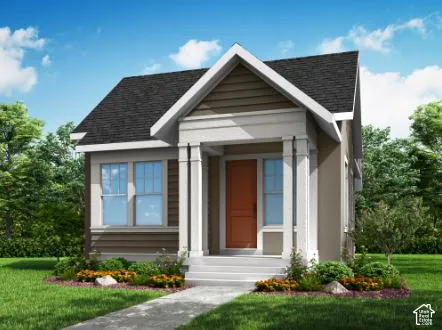 Craftsman-style exterior featuring a covered front porch, dual-column detailing, horizontal siding, and asphalt shingle roofing