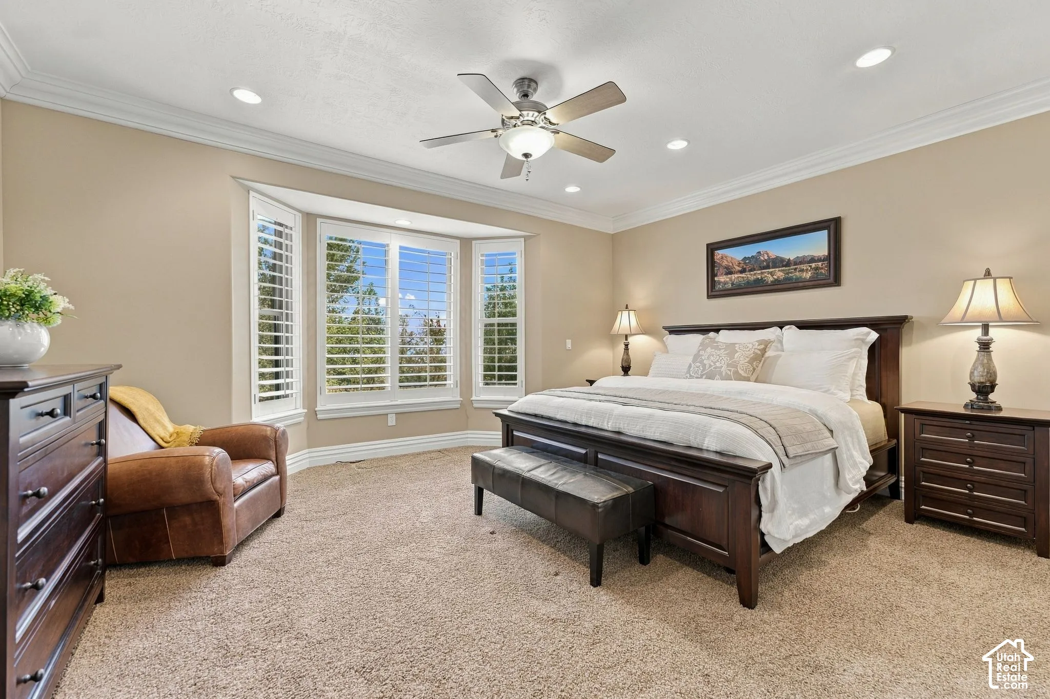 Large Primary Bedroom with Bay Window, Plantation Shutters and Beautiful VIEW of the Valley