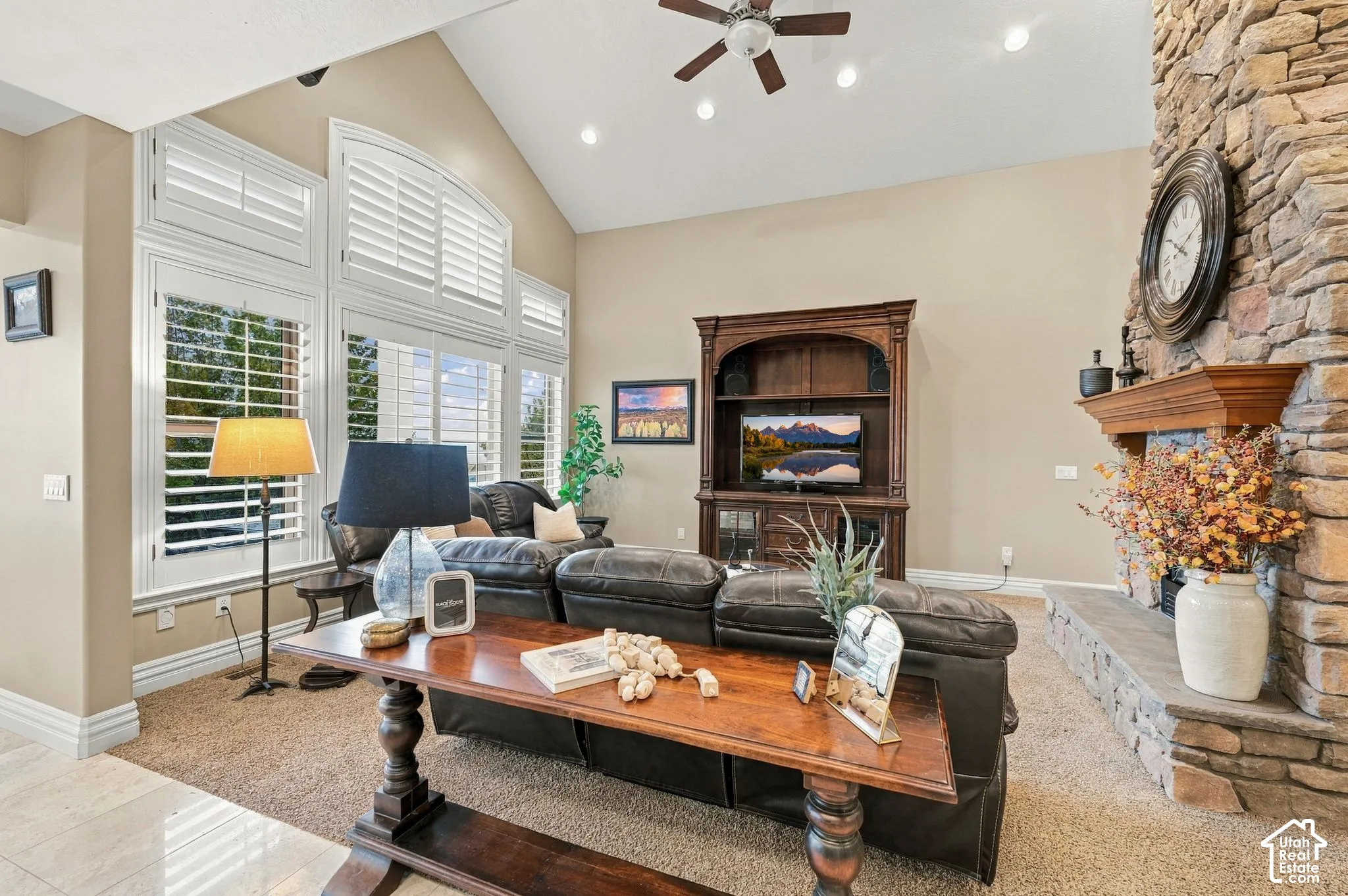 Wall of Windows bring in Lots of Natural Light through Lovely 4-inch Plantation Shutters
