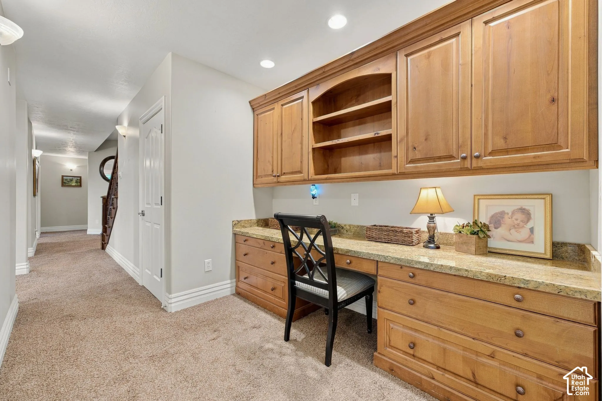 Downstairs Built-In Office Desk Area with Granite and More Custom Cabinetry