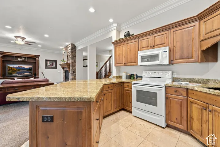 Basement Kitchen has Granite on Extensive Bar, Custom Cabinetry (same as the main kitchen) and Tile Floors. All Appliances included