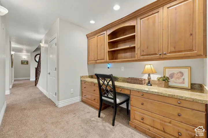 Downstairs Built-In Office Desk Area with Granite and More Custom Cabinetry