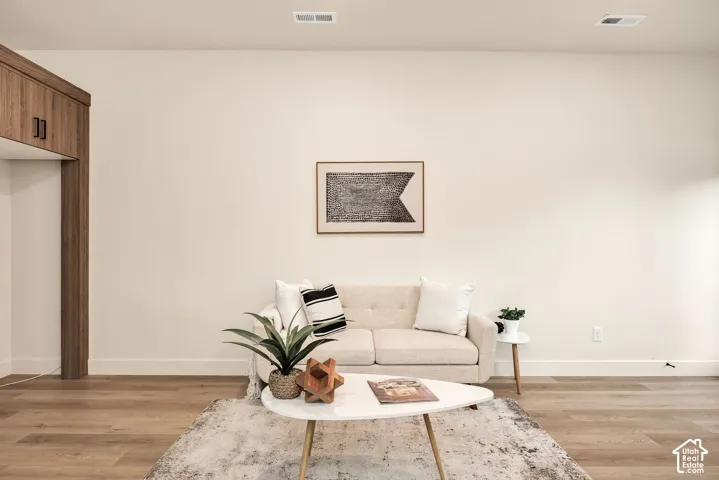 Wood-finish flooring and floor-to-ceiling wood cabinetry