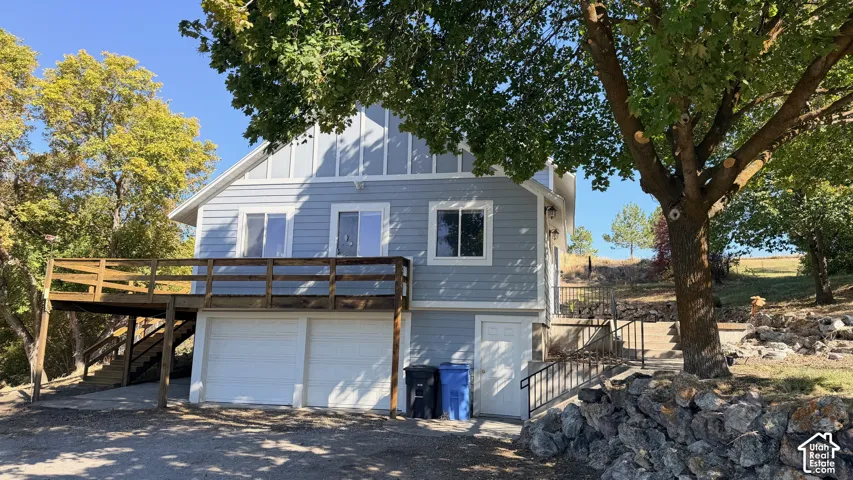 Light blue exterior siding with white trim