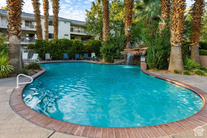 Pool: A rock waterfall spills into one of the resort-style pools.