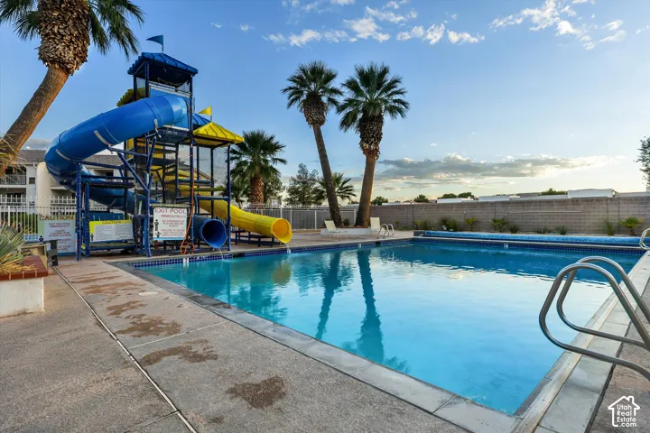Waterslide: The giant double waterslide drops into its own pool.