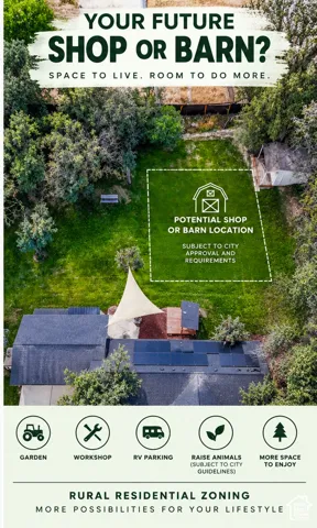 Property Marketing Brochure. Indicating the designated area on the property for potential outbuilding construction subject to municipal regulations