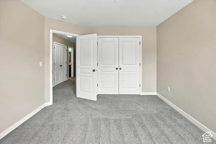 Neutral-toned walls with high-pile carpeting and double-panel doors featuring brushed-nickel hardware