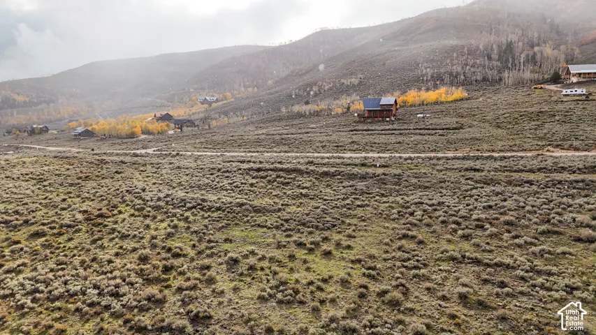 Expansive lot featuring rolling high-desert terrain, native sagebrush, and mature deciduous trees set against a prominent mountainous backdrop