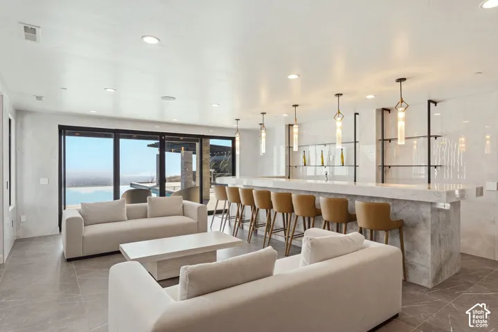 This space illuminates with the golden hour glow at sunset.